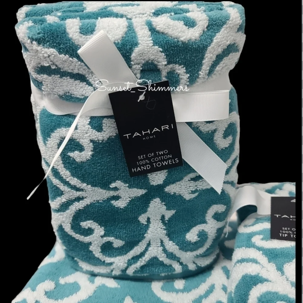 6 Piece Tahari Luxury Plush Damask Jacquard Scroll Bath Hand Tip Towel Set NEW